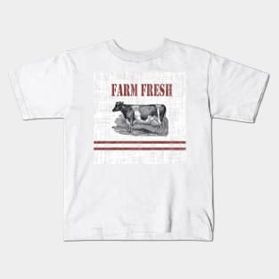 Farm fresh french country stripe burlap dairy cow Kids T-Shirt